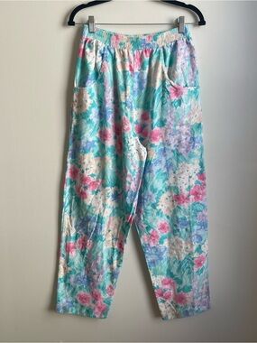 Vintage Sea Suns by Sir Winston Pants Cotton Floral Pastel Pockets Size Medium